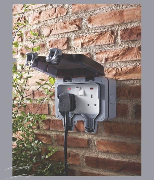 Weatherproof socket with open cover